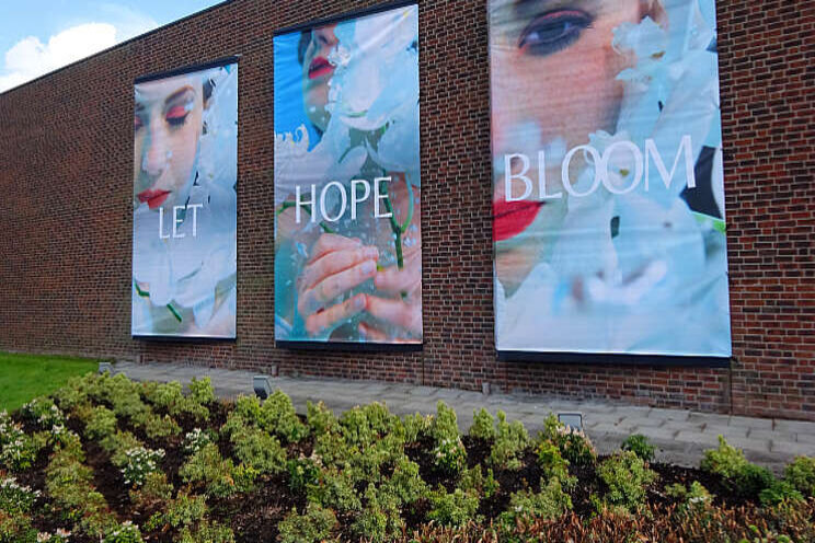 'Let Hope Bloom' op de gevel van Sion Young Plants